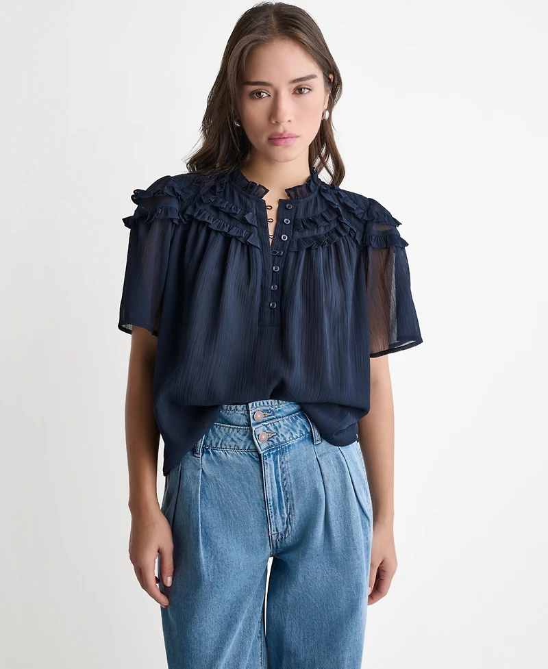 Bcbg Women's Crewneck Short-Sleeve Ruffle Top