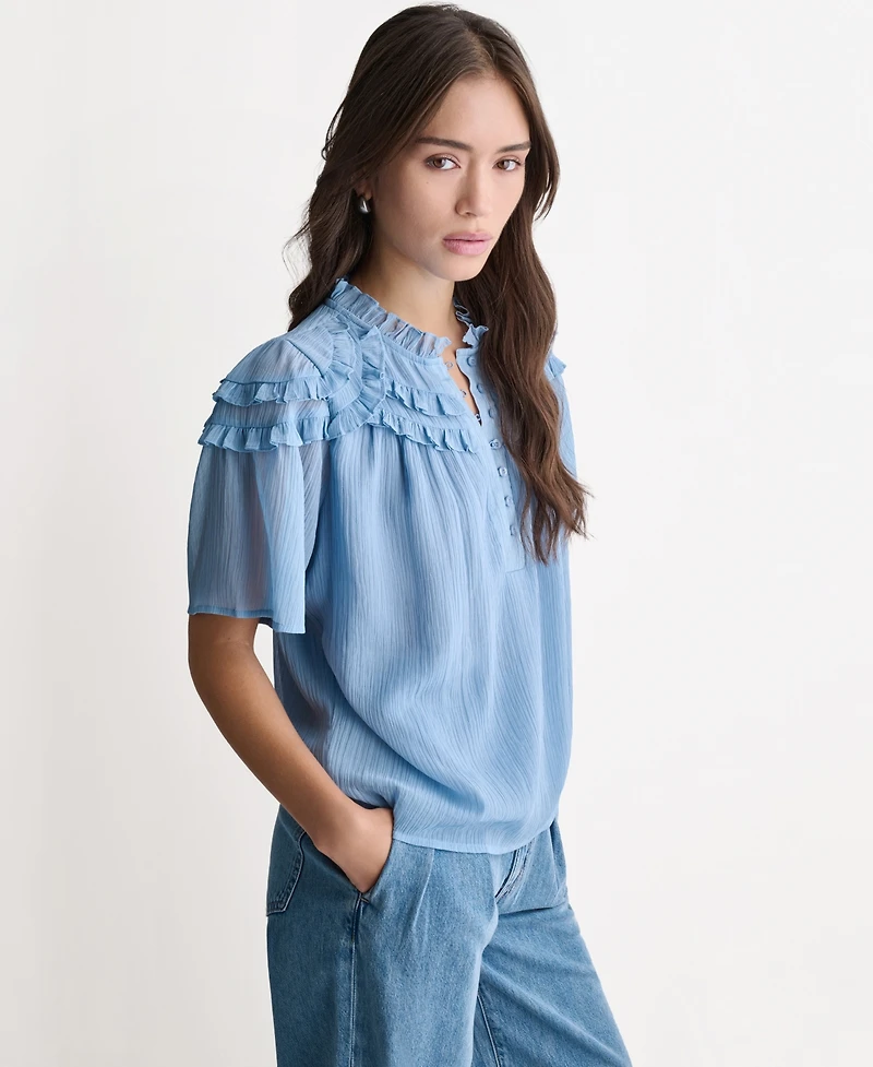 Bcbg Women's Crewneck Short-Sleeve Ruffle Top