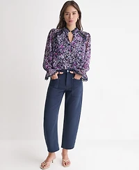 Bcbg Women's Printed High-Neck Long-Sleeve Top