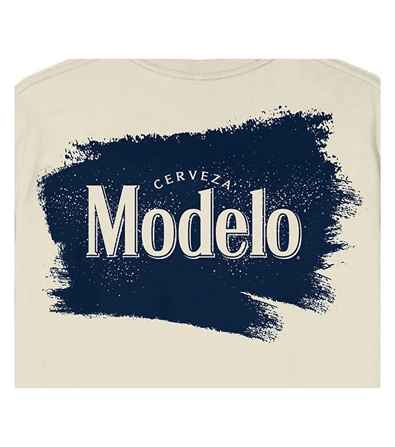 Modelo Men's Diamond Frame & Brush Stroke Logos Crew Neck Short Sleeve Natural T-shirt