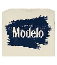 Modelo Men's Diamond Frame & Brush Stroke Logos Crew Neck Short Sleeve Natural T-shirt