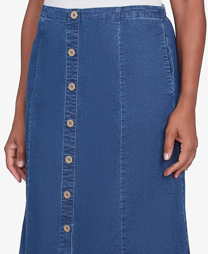 Alfred Dunner Petite Paneled Full Length Denim Skirts