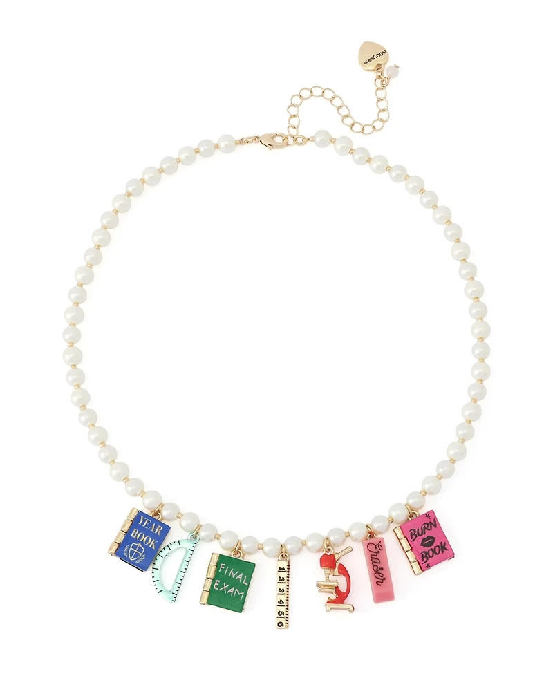 Betsey Johnson Faux Stone Best in Class School Supplies Charm Imitation Pearl Necklace