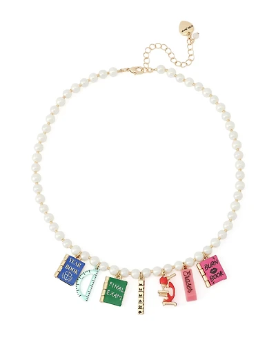 Betsey Johnson Faux Stone Best in Class School Supplies Charm Imitation Pearl Necklace