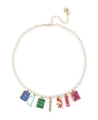 Betsey Johnson Faux Stone Best in Class School Supplies Charm Imitation Pearl Necklace