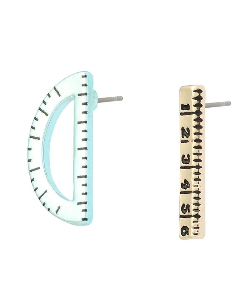 Betsey Johnson Yellow Best In Class Mismatched Ruler Stud Earrings