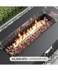 Pocassy Fire Pit Table with 5 Seat Outdoor Sofa Set 50000 Btu Propane Gas Patio Furniture for Backyard, Garden