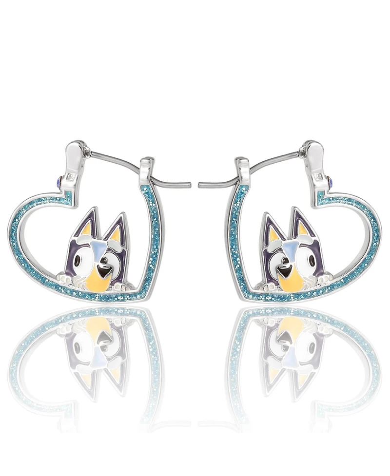 Bluey Heart Hoop Earrings Official License, Silver Flash-Plated with Enamel Pendant