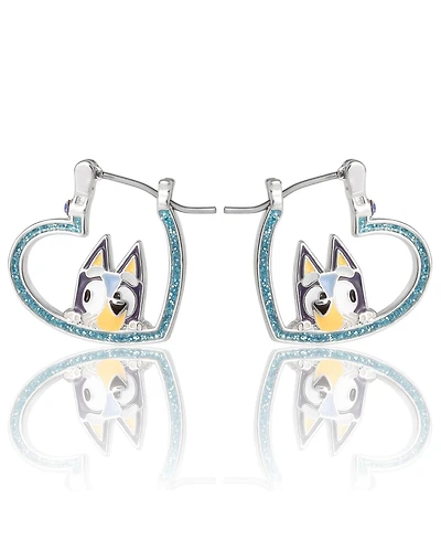 Bluey Heart Hoop Earrings Official License, Silver Flash-Plated with Enamel Pendant