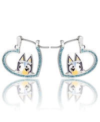 Bluey Heart Hoop Earrings Official License, Silver Flash-Plated with Enamel Pendant