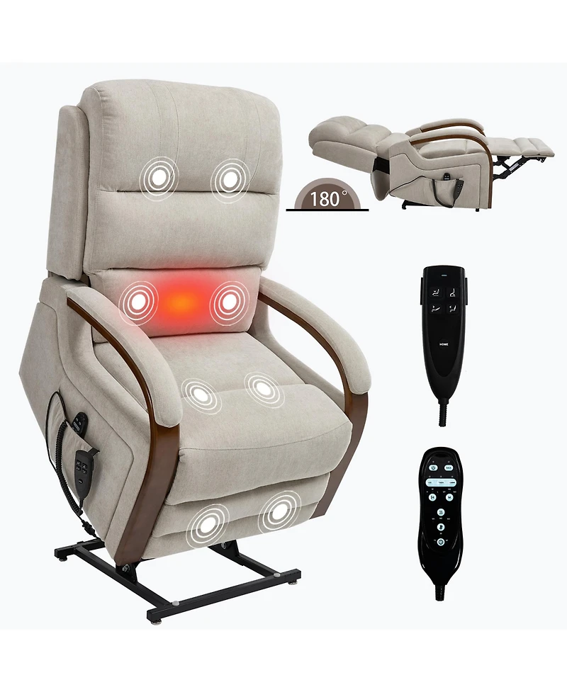 Clihome Power Chenille Lift Recliner Chair Dual Motor Infinite Position Up to 350 Lbs with Solid Wood Armrests
