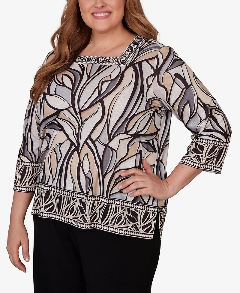 Alfred Dunner Plus Stained Glass Border Trim Top