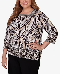 Alfred Dunner Plus Stained Glass Border Trim Top