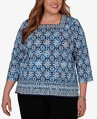Alfred Dunner Plus Batik Tile Square Neck Top