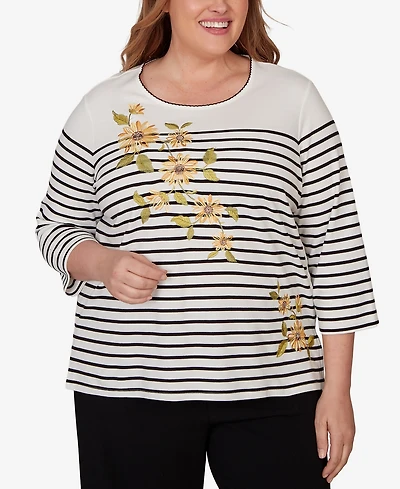 Alfred Dunner Plus Sunflower Stripe Knit Top
