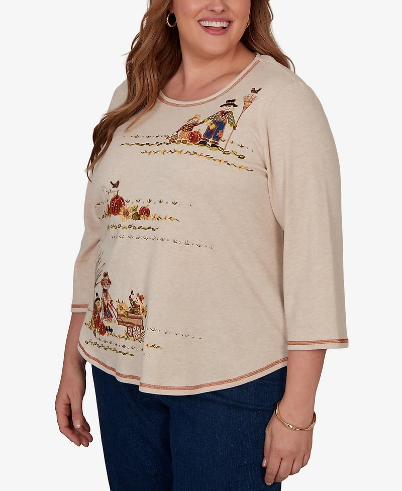 Alfred Dunner Plus Scarecrow Family Embroidered Top