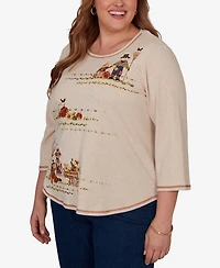 Alfred Dunner Plus Scarecrow Family Embroidered Top