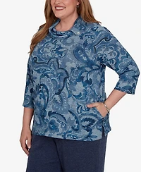 Alfred Dunner Plus Paisley Scroll Cowl Neck Pocket Top