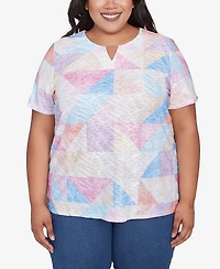 Alfred Dunner Plus Geometric Patchwork Crew Neck Top
