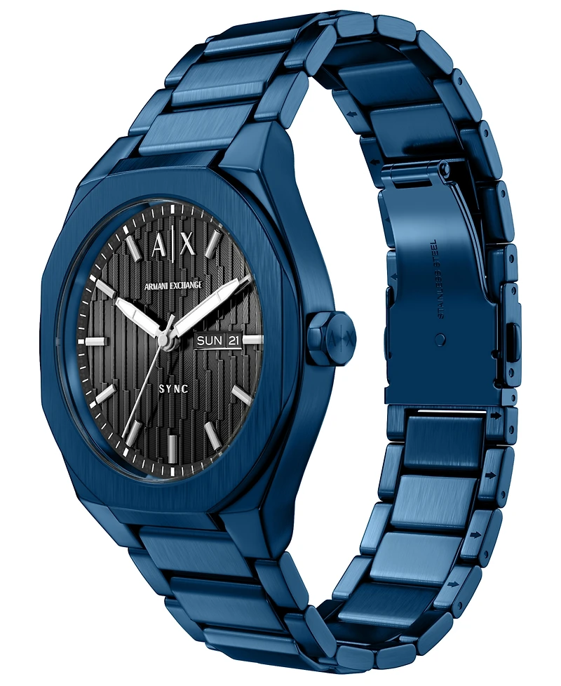Armani Exchange Men's Sync Quartz Day-Date Blue Stainless Steel Watch 42mm