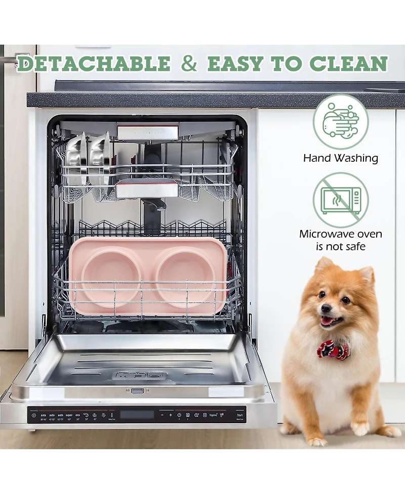 Aronkl Stainless Steel Pet Feeder Set Non-Slip Spill Proof Removable Bowls for Small Pets