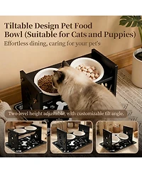 Aronkl Elevated Pet Feeding Stand Adjustable Height Angle Ceramic Bowls with Anti Splash Mat