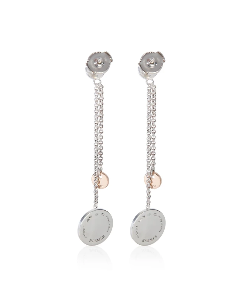 Pre-Owned HERMES Rose Gold and Sterling Silver Ex-Libris Drop Earrings