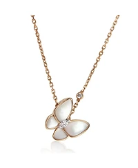 Pre-Owned Van Cleef & Arpels Rose Gold Mother Of Pearl and Diamond Two Butterfly Pendant