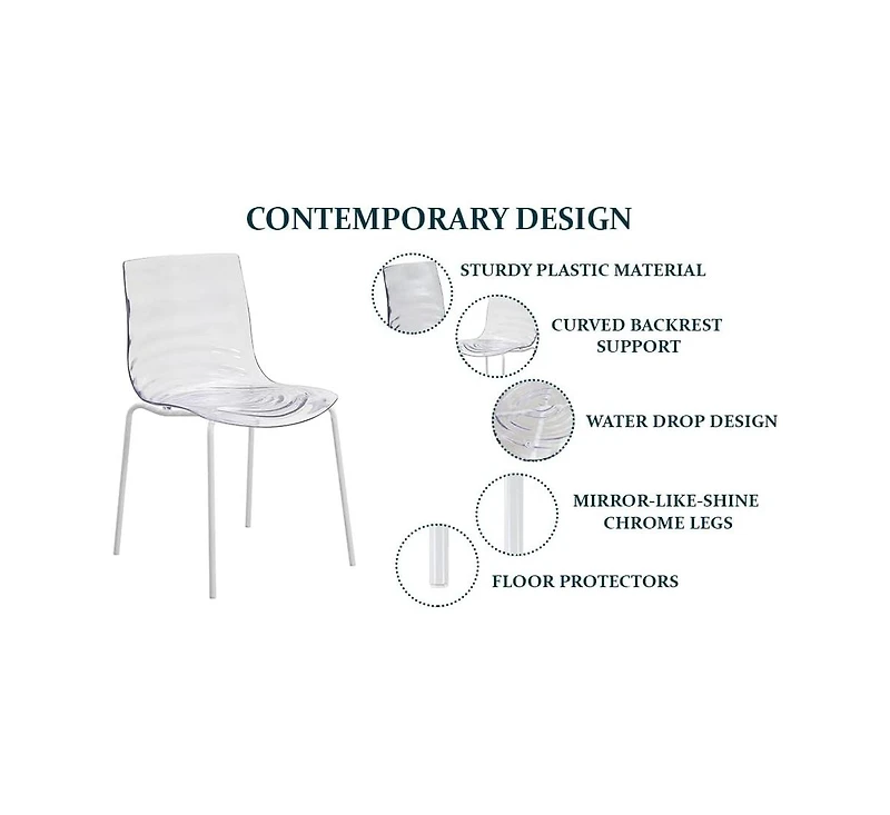 LeisureMod Aster Dining Chair, Modern Stackable Side Accent Abs Plastic with Stainless-Steel Legs for Home, Kitchen and Room