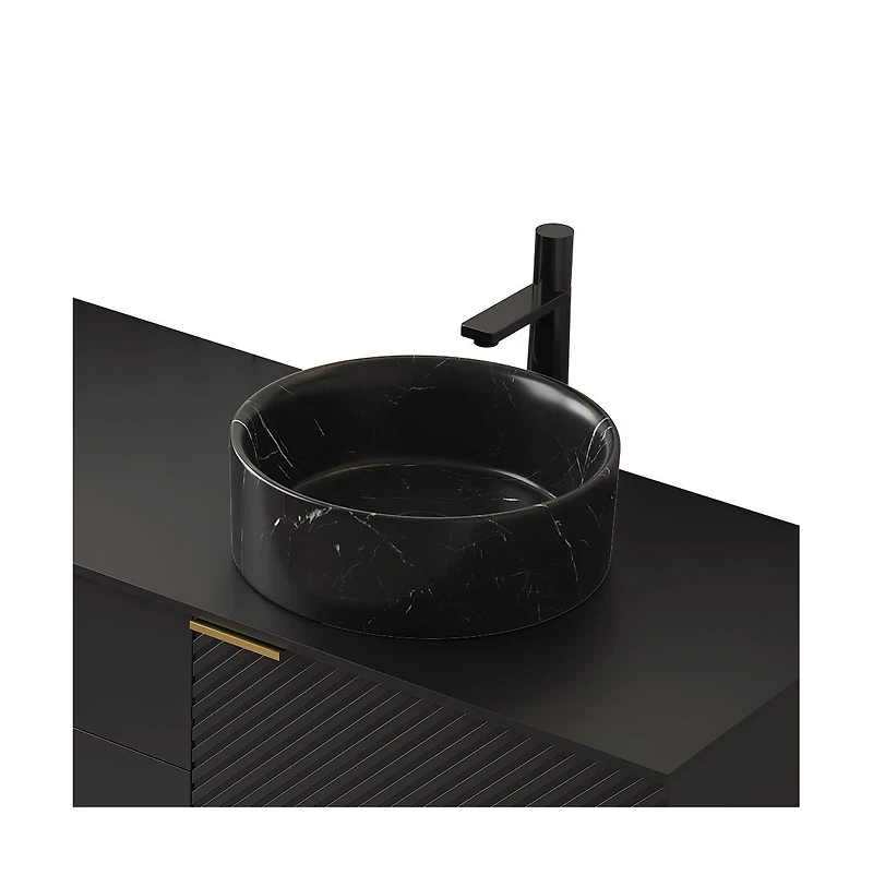 Busdays 14 Inch Round Ceramic Bathroom Sink with Stone Pattern No Faucet No Cabinet