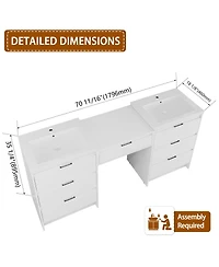 Sillysis 71 Inch Double Sink Freestanding Bathroom Vanity with Resin Basins, Soft Close Doors, Water-Resistant, Side Cabinet Storage