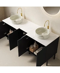 Sillysis Inch Bathroom Vanity with Double Vessel Sinks, Sintered Stone Countertop, Soft Close Doors