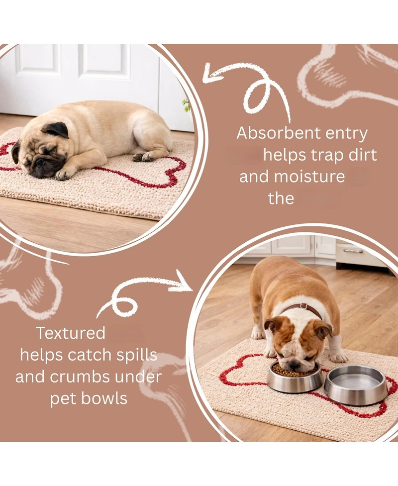 Aronkl Absorbent Chenille Dog Food Mat Non-Slip Washable Quick Dry Pet Mess Mat