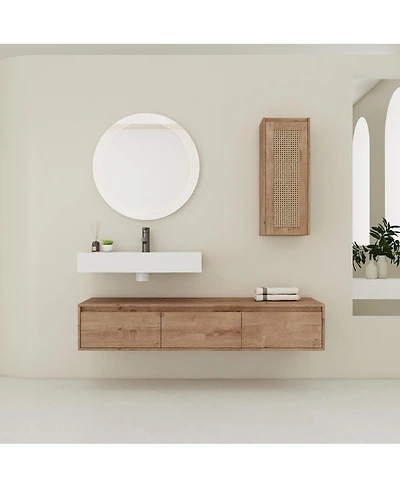 Sillysis 59 Inch Wall Mounted Bathroom Vanity Set with Resin Sink, Soft Close Drawers, Side Cabinet, Modern Floating Storage Solution