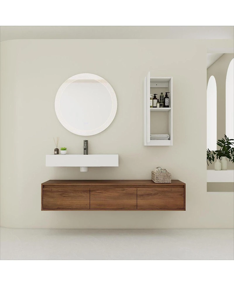 Sillysis 59 Inch Wall Mounted Bathroom Vanity Set with Resin Sink, Soft Close Drawers, Side Cabinet, Modern Floating Storage Solution