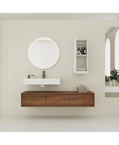 Sillysis 59 Inch Wall Mounted Bathroom Vanity Set with Resin Sink, Soft Close Drawers, Side Cabinet, Modern Floating Storage Solution