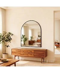 Laoties 30" x 36" Arched Metal Framed Wall Mounted Vanity Mirror for Bathroom, Bedroom and Entryway