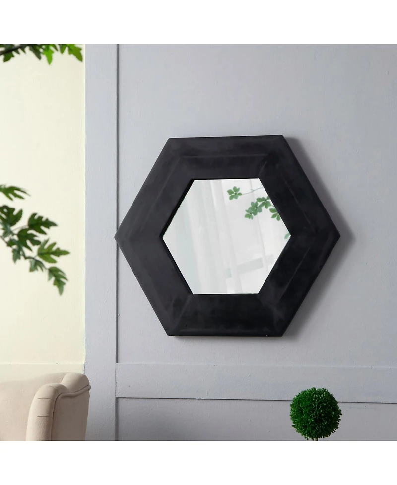 Laoties 18.5" Hexagon Wall Mirror, Geometric Teak Wood Accent Mirror for Entryway, Bedroom and Gallery