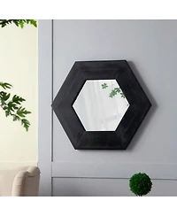 Laoties 18.5" Hexagon Wall Mirror, Geometric Teak Wood Accent Mirror for Entryway, Bedroom and Gallery