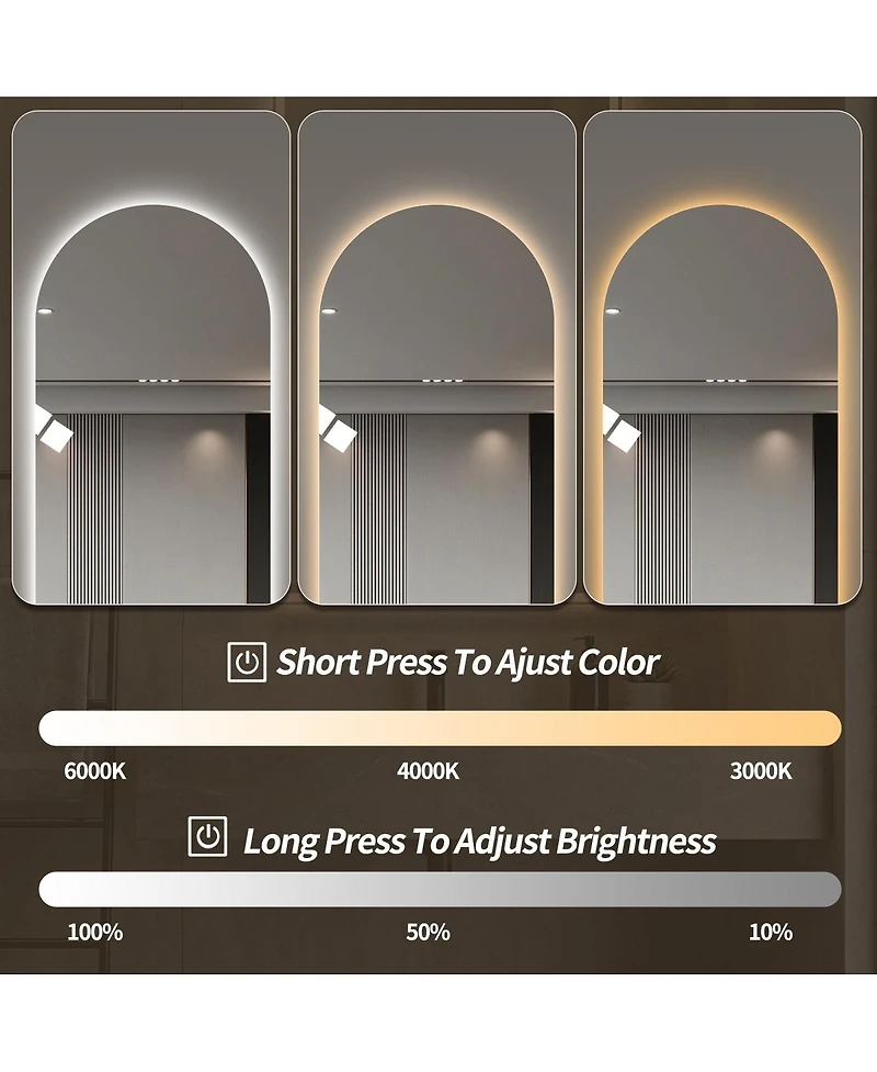 Laoties 65" x 21" Arched Led Full Length Wall Mirror, Dimmable Vanity Mirror for Bedroom and Entryway