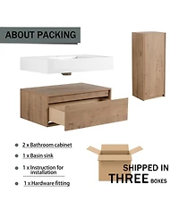 Sillysis 29.5 Inch Wall Mounted Modern Bathroom Vanity with Resin Sink, Soft Close Drawer