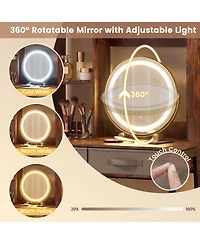 Volenca Vanity Desk with Rotatable Mirror, 3-Color Lights, and Charging Station