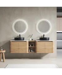 Sillysis 71 Inch Wall Mounted Double Bathroom Vanity with Stone Countertop, Ceramic Vessel Sinks