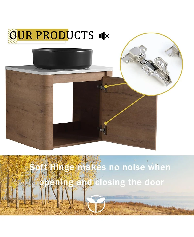 Sillysis Inch Wall Mounted Bathroom Vanity with Ceramic Vessel Sink