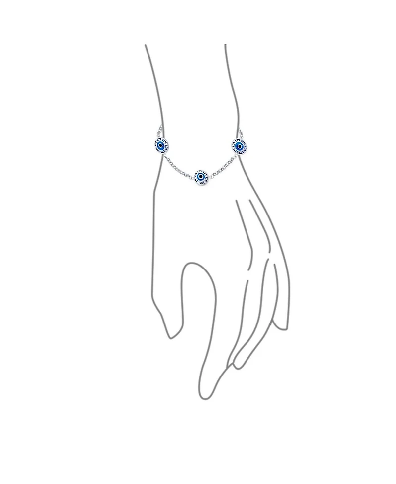 Bling Jewelry Turkish Protection Evil Eye Multi Charms Bracelet with Greek Motif .925 Sterling Silver 7.5inch
