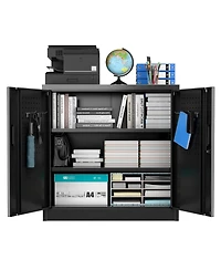 Boyel Living Metal Office Storage Cabinet with Pegboard, Lockable Filing Credenza with Adjustable Shelves for Home and Garage