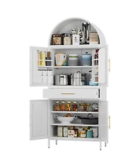 Boyel Living 72.8" Metal Arched Pantry Cabinet, Farmhouse Kitchen Organizer with Drawer and Adjustable Shelves
