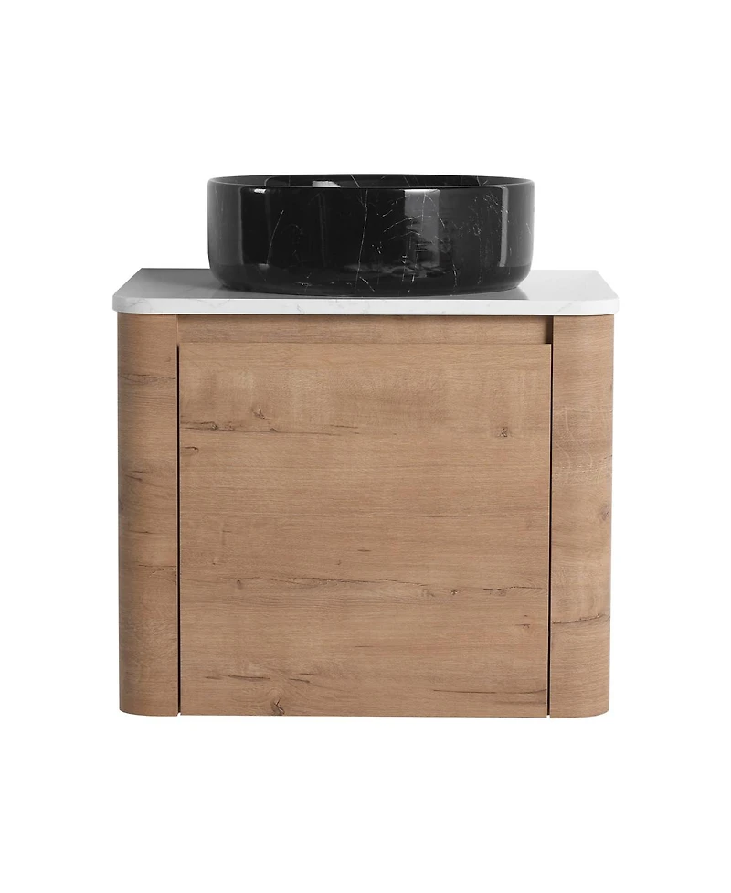 Sillysis 23.6 Inch Wall Mounted Modern Bathroom Vanity with Plywood Cabinet, Stone Countertop