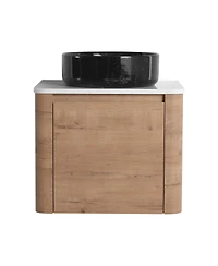 Sillysis 23.6 Inch Wall Mounted Modern Bathroom Vanity with Plywood Cabinet, Stone Countertop