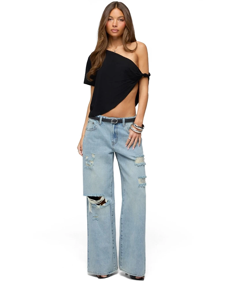 Edikted Women's Asymmetric Twisted Off Shoulder Top